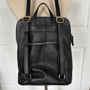 Backpack black Italian leather pebble texture gold tone zippers and hardware